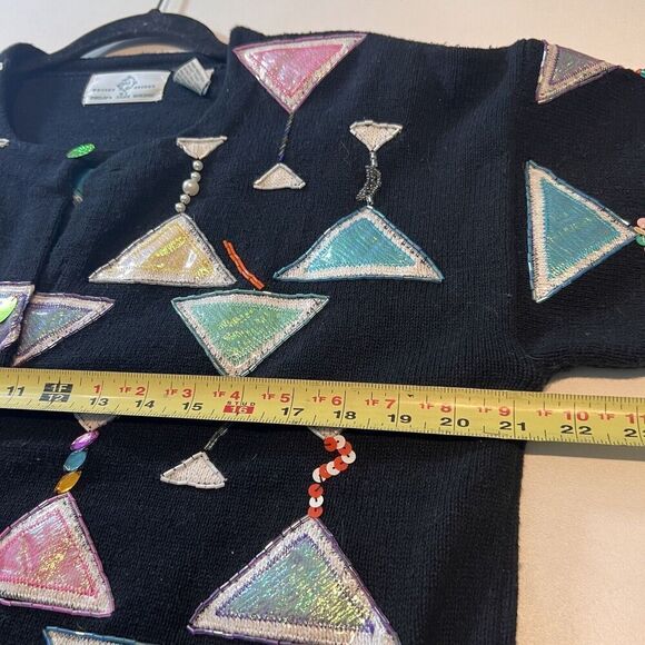 DESIGN OPTIONS Cardigan Sweater Martini Glass 3D Beaded Multicolor Bling Knit - Picture 8 of 8